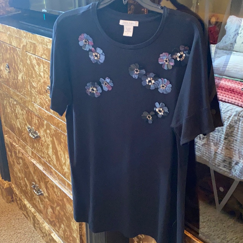 Joan Vass tunic t shirt with embellishment.